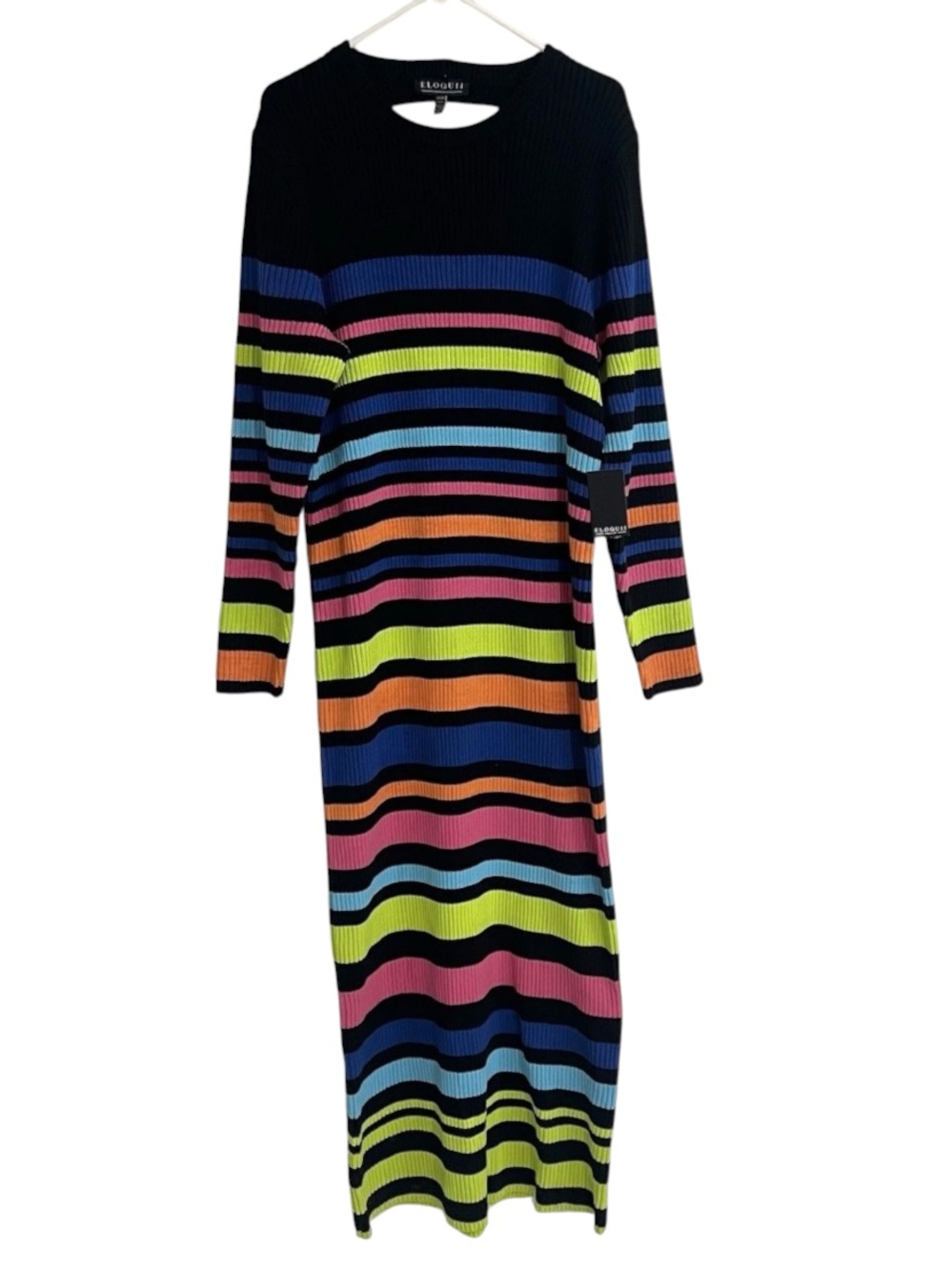 Eloquii Variegated Stripe Open Back Maxi Dress NWT Colorblock Size 22/24